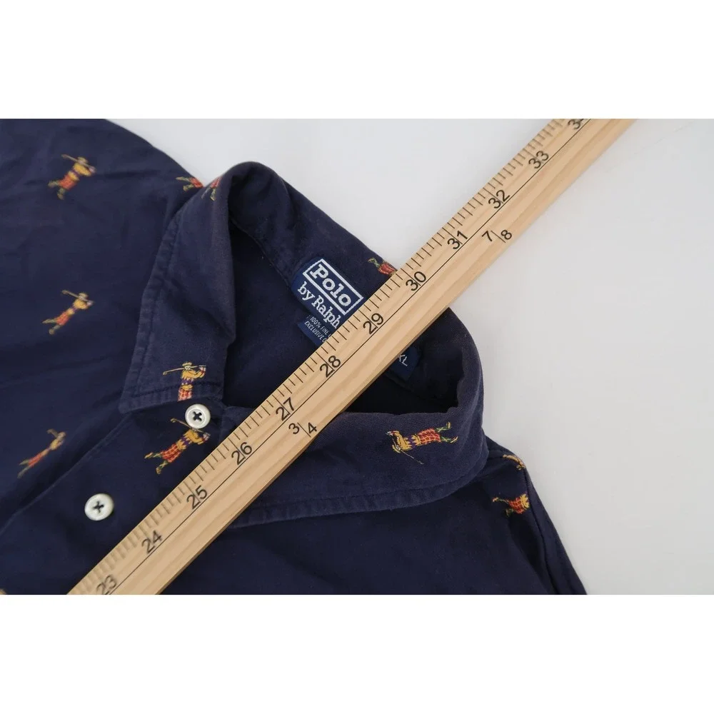 Vintage Polo Ralph Lauren Golf Shirt Mens XL Navy All Over Golfer Print Golf - Picture 9 of 9